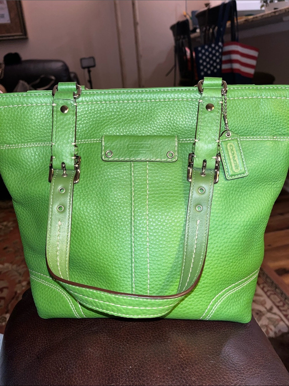 EUC Authentic Y2K Coach Hamilton Kelly Green Pebbled Leather Handbag.